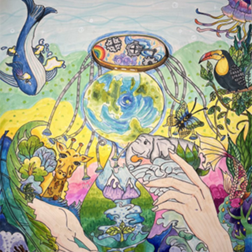 Water nourishes a better world, by Simon S., 10 years old, China. (painting)